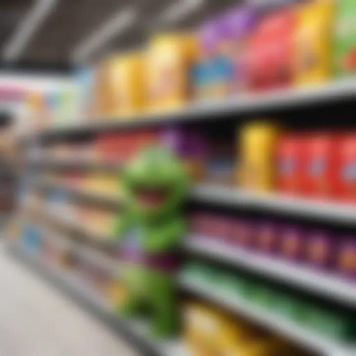 Display of Barney products in a supermarket aisle