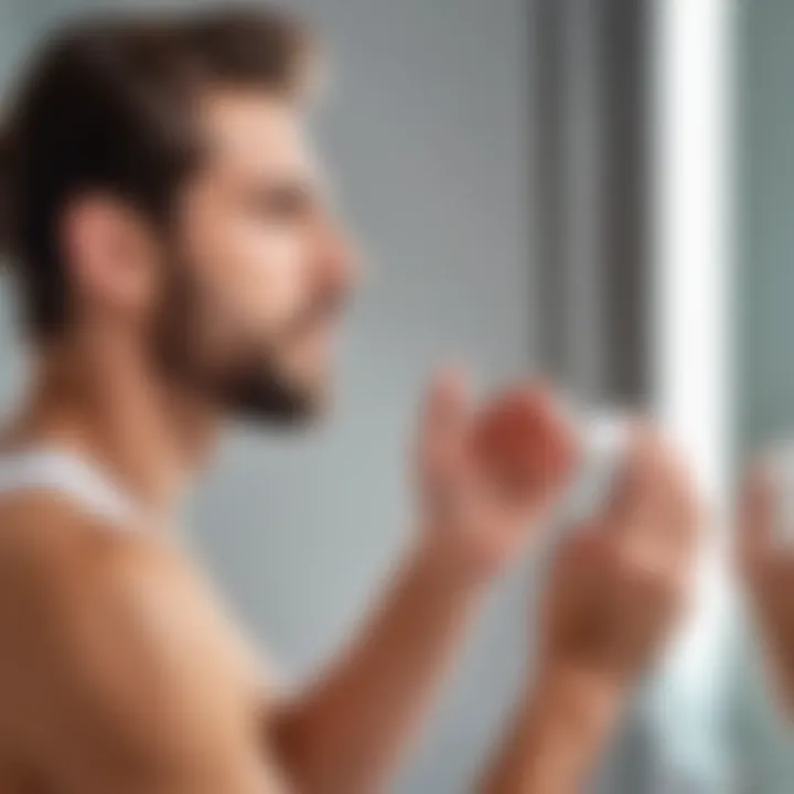 Man applying antiperspirant in front of a mirror