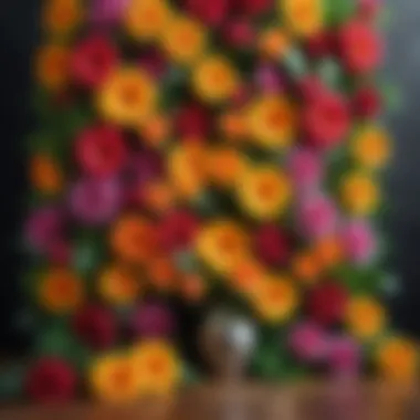 A dynamic display of artificial flowers enhancing a photography backdrop.