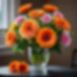 Vibrant artificial flowers elegantly arranged in a photo zone.