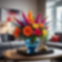 Vibrant artificial flower arrangement in a modern living room