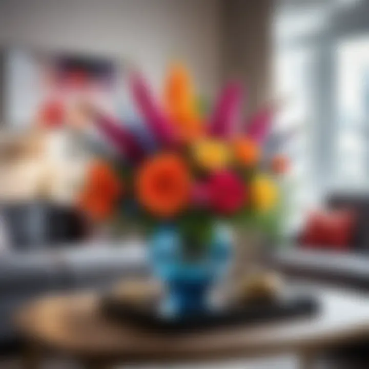 Vibrant artificial flower arrangement in a modern living room