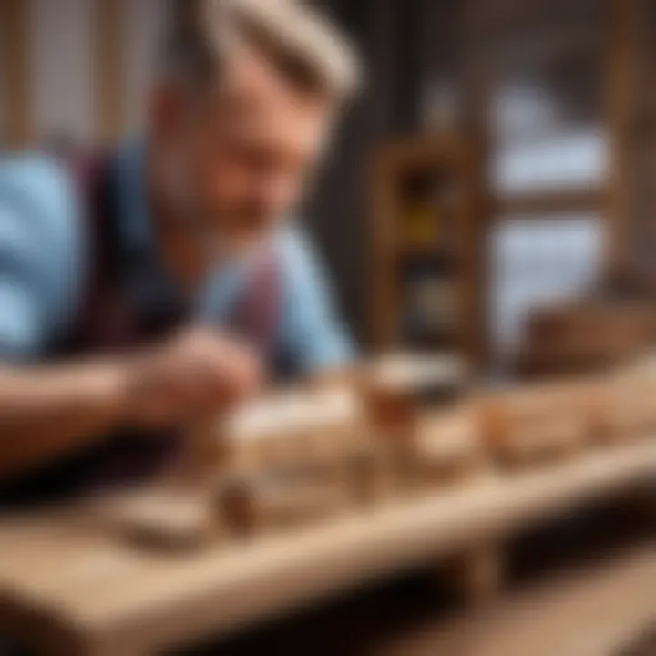 An artisan skillfully carving a piece of wood into a train toy