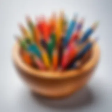 An artistic arrangement of sketches made with colored pencils.