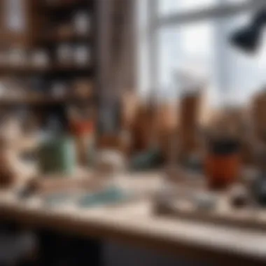 An artistic workspace featuring sculpting tools and materials for creative projects.