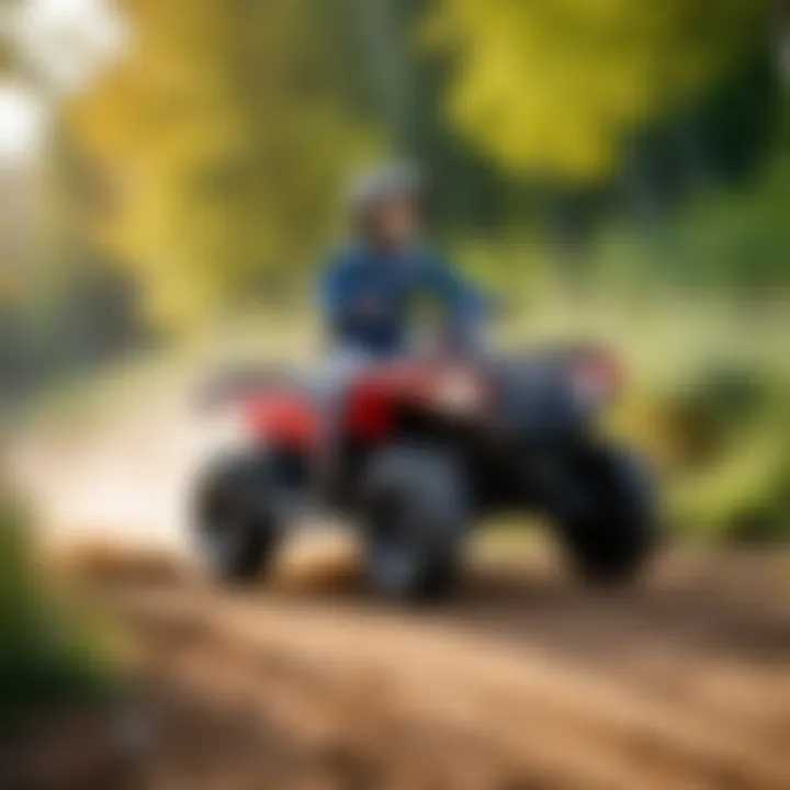 Child riding an ATV in a scenic outdoor area