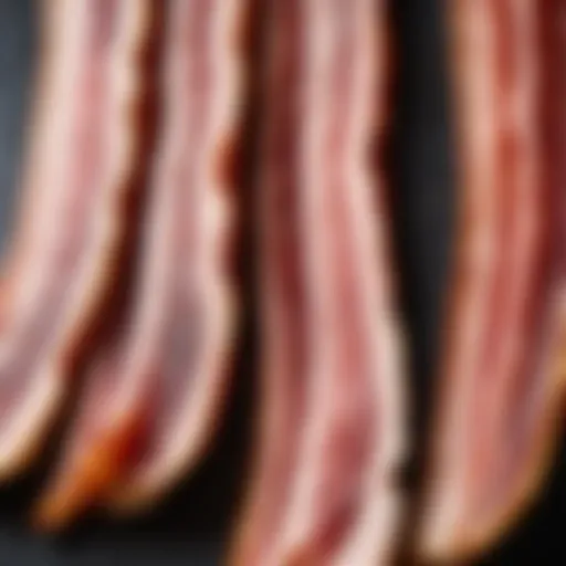 A close-up view of smoked bacon showcasing its rich texture and color