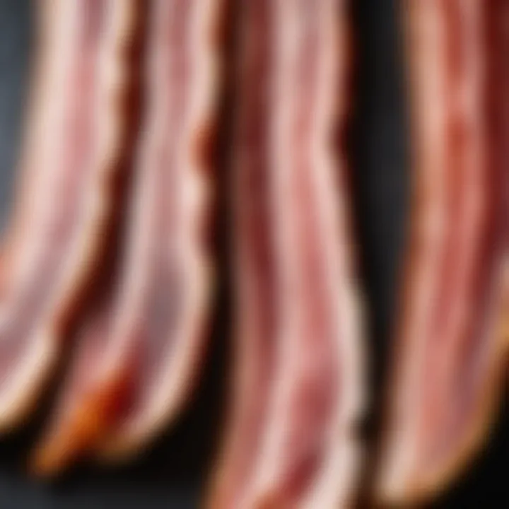 A close-up view of smoked bacon showcasing its rich texture and color