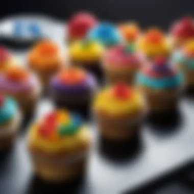 Colorful cupcake decorations arranged artistically on a table