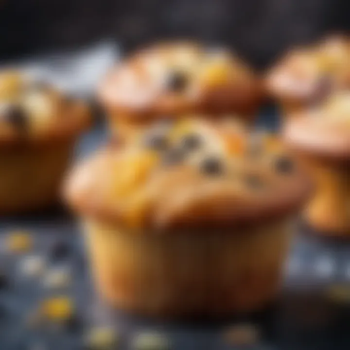 Close-up of a muffin revealing its moist texture and fresh ingredients