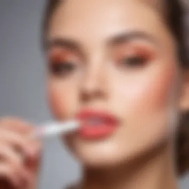 A person applying lip balm pencil with a focus on the lips.