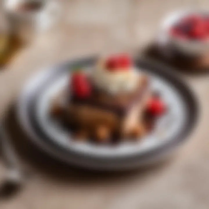 A beautifully styled dessert plate featuring chocolate-covered parfait