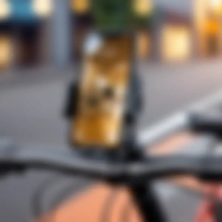 Close-up of a bicycle phone mount showcasing its sturdy design