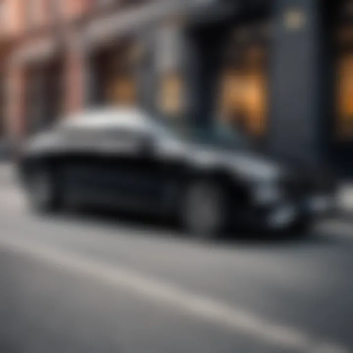 Elegant black car parked in a modern cityscape