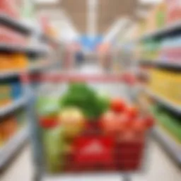 Shopping cart filled with groceries at Auchan