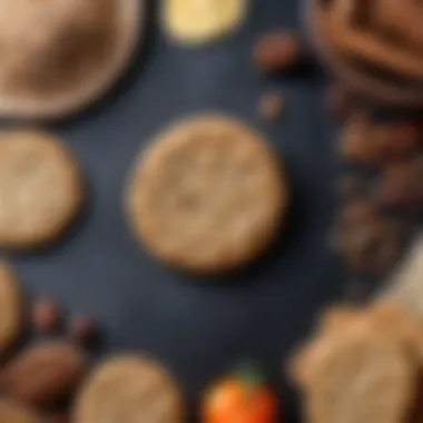 An artistic arrangement of ingredients used in making bran cookies, including oats and seeds.