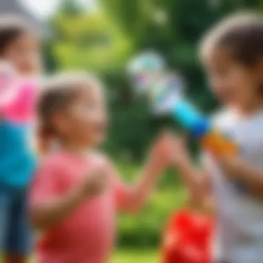 Children enjoying a fun day with a bubble gun at a party