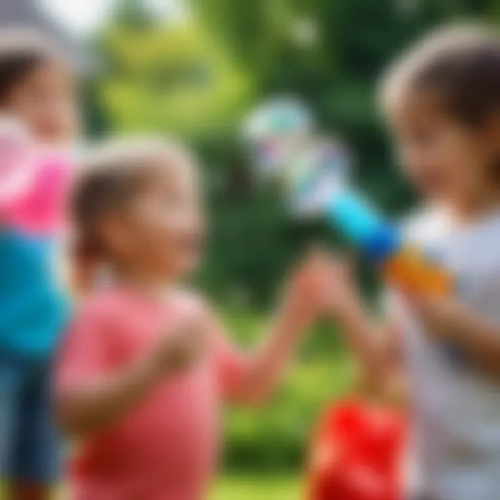 Children enjoying a fun day with a bubble gun at a party