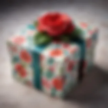 A beautifully wrapped gift box with a floral pattern.