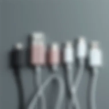 Different types of iPhone cables displayed neatly