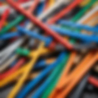 A variety of cable ties in different colors and sizes