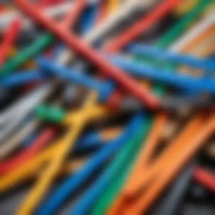 A variety of cable ties in different colors and sizes