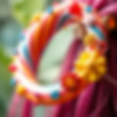 A close-up of a vibrant candy hair hoop adorned with colorful embellishments