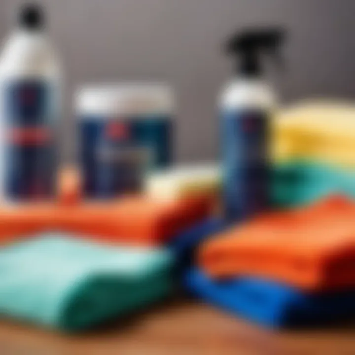 A selection of car care products with polishing cloths