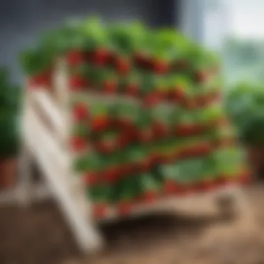 Materials used for constructing a cascading strawberry bed displayed artistically.