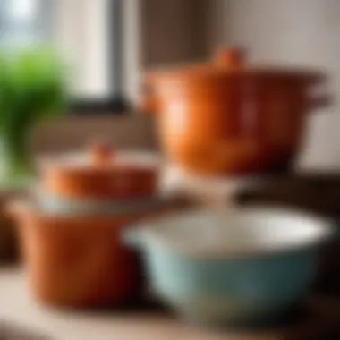 Elegant ceramic baking pots displayed artistically