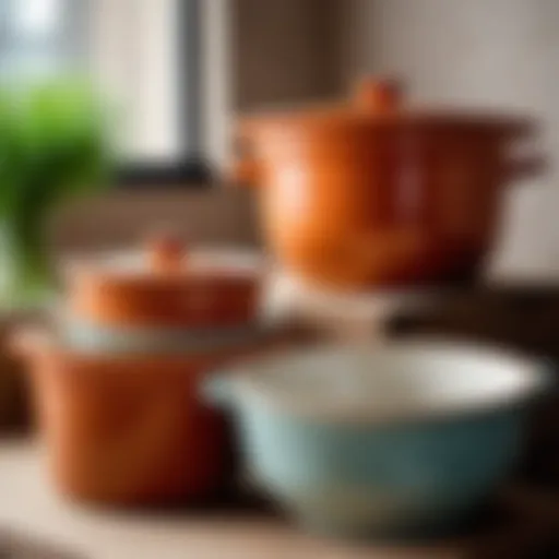 Elegant ceramic baking pots displayed artistically