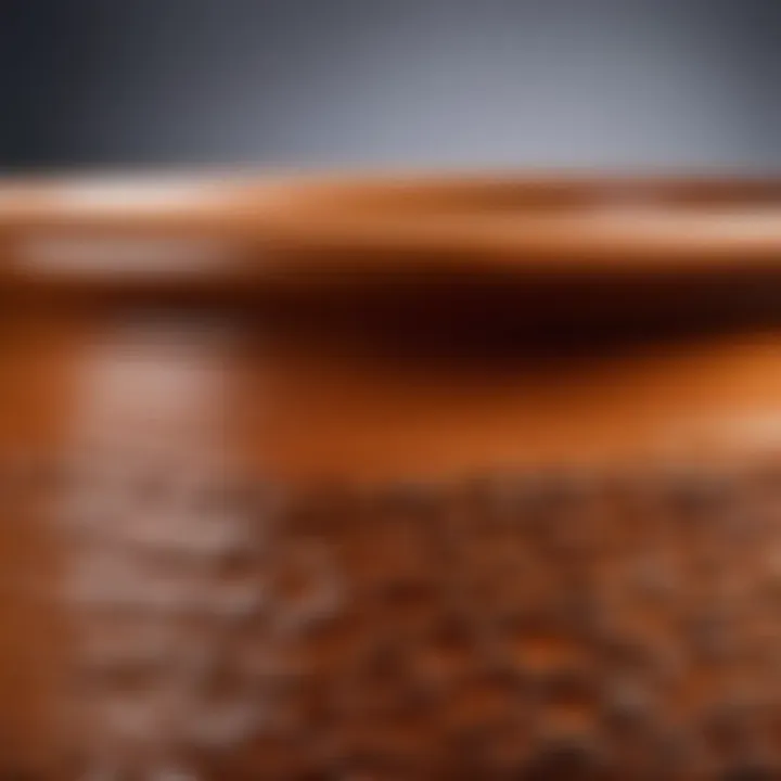 Close-up of a ceramic baking pot showcasing its texture