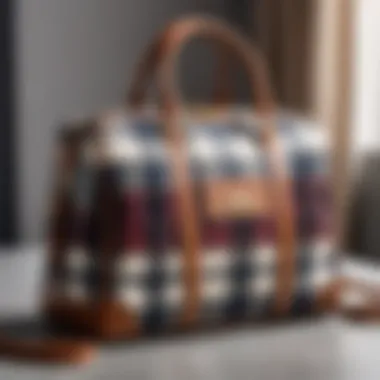 Checkered travel bag paired with fashionable clothing