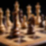 Chessboard with intricate pieces arranged in a strategic formation