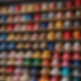 Colorful children's hats displayed on a store shelf