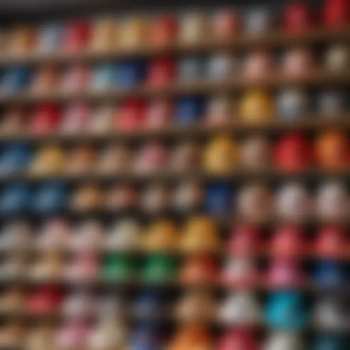 Colorful children's hats displayed on a store shelf