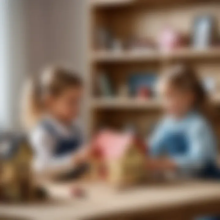 Children playing with a dollhouse