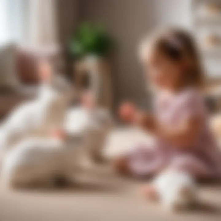 Children playing with soft bunnies in a cozy environment