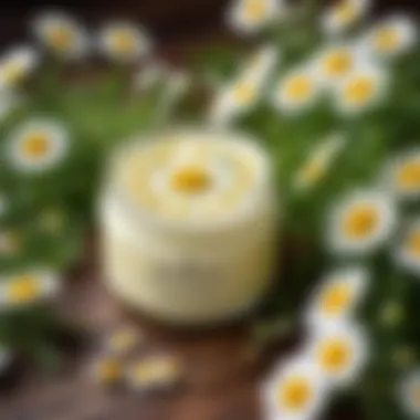 A soothing children's cream jar surrounded by chamomile flowers