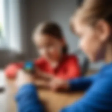 Child interacting with educational apps on smartwatch