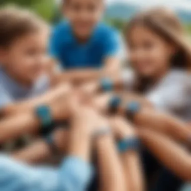 Group of children wearing different electronic watches