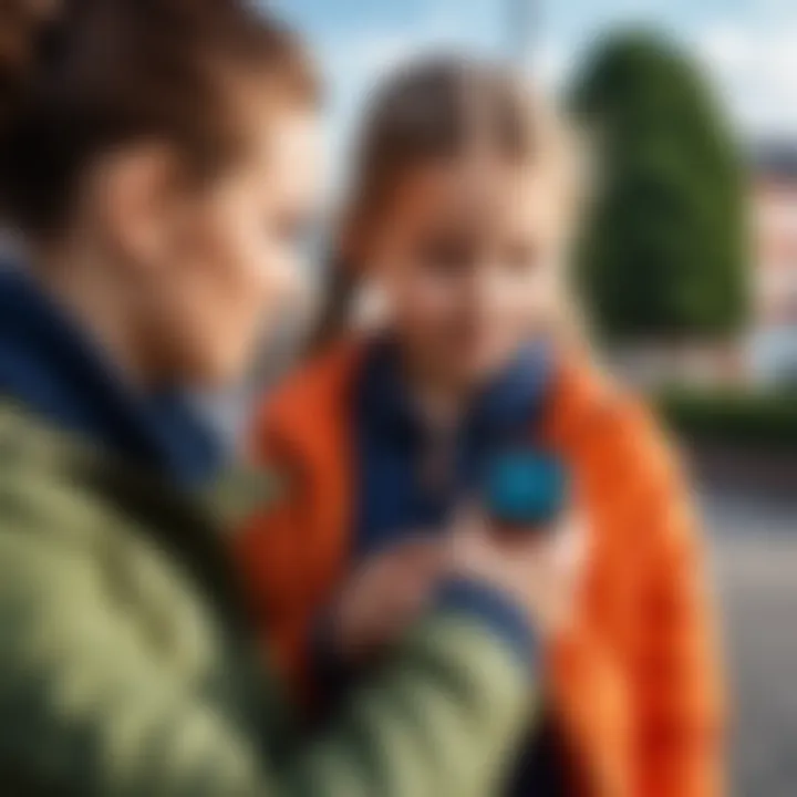 Parents monitoring child's location via smartwatch app