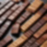 An assortment of chocolate bars with various flavors and textures