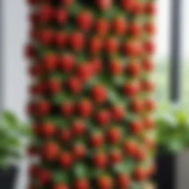 Close-up of strawberries on a vertical planter