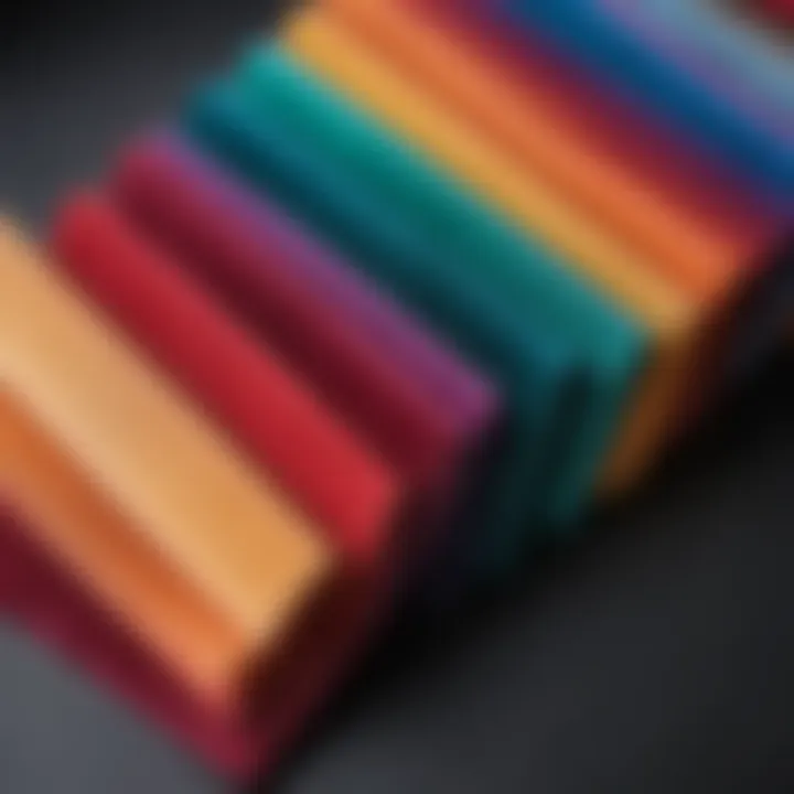 Vibrant colored velvet paper samples arranged aesthetically