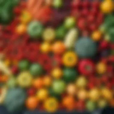 Colorful Selection of Fruits and Vegetables A collection of vibrant fruits and vegetables in a shopping cart