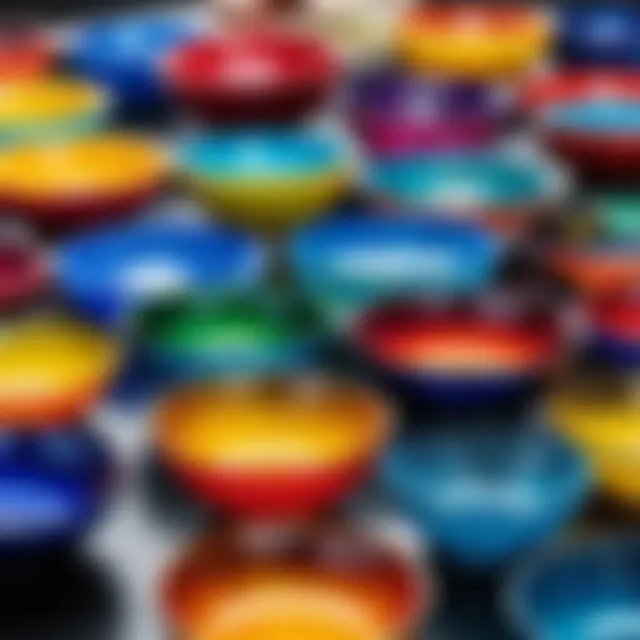 Colorful glass bowls arranged artistically