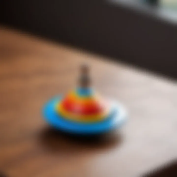 A modern colorful spinning top in action