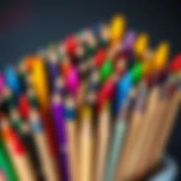 Colorful writing instruments arranged artfully