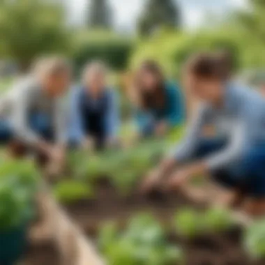 Community members collaborating in a school garden